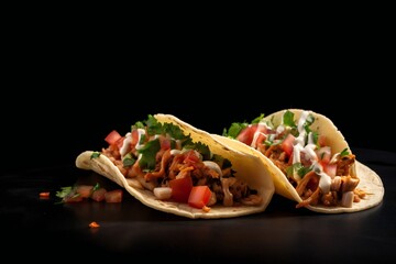 Professional shot of mexican tacos for restaurant on negative space background