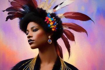 Extravagant fashion portrait of an attractive African American. Generative AI