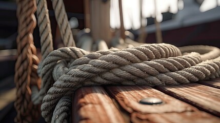 ropes of an old sailing ship Gorch Fock. Generative Ai.
