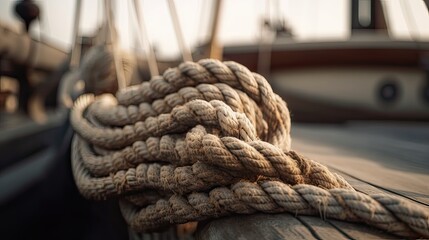 Fototapeta premium ropes of an old sailing ship Gorch Fock. Generative Ai.