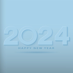 Happy New Year 2024 text design. for Brochure design template, card, banner. Vector illustration. Isolated on light blue background.