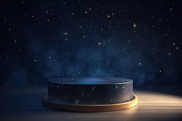 platform and Natural podium background on the night with starry night sky for product display, Blank showcase, mock up template or cosmetic presentation. Generative Ai.