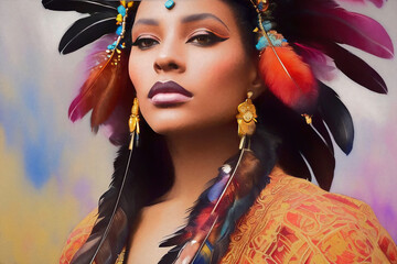 Extravagant fashion portrait of an attractive African American. Generative AI