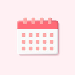 3D Pink Calendar Vector Icon Illustration