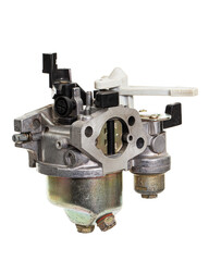 Carburetor, part of a gasoline internal combustion engine, spare part, isolated on a white...