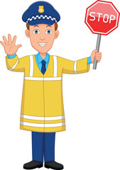 Young Police Officer Holding Stop Sign