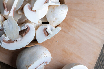 Sliced mushrooms on a board