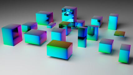 Obraz premium Abstract 3d-illustration as a rendering of some colorful cubes with random colors as a futuristic background for the future