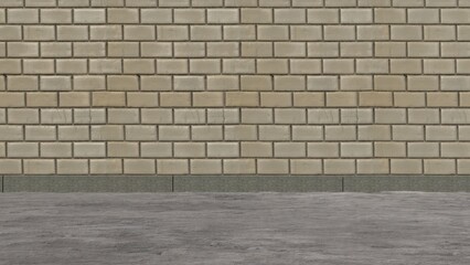 Brick and asphalt beige tile-like wall Clean empty wall with old atmosphere 3D rendered background design material