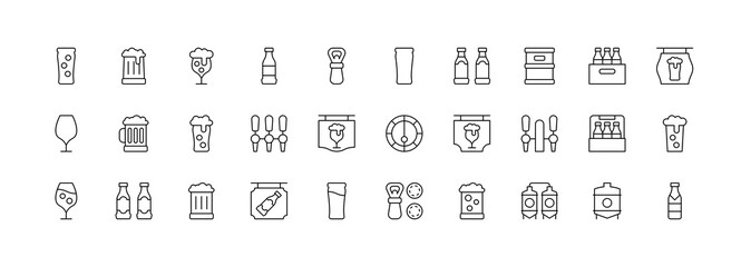 Simple Set of Beer Vector Line Icons. Contains such Icons as Barrel. Pixel Perfect.