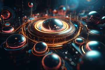 Futuristic Dreamy Geometric Artwork featuring Interconnected Overlapping Circles using Generative AI