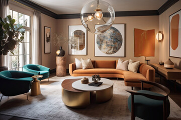 Contemporary and Vintage Interior Design of a Living Room , Generative AI