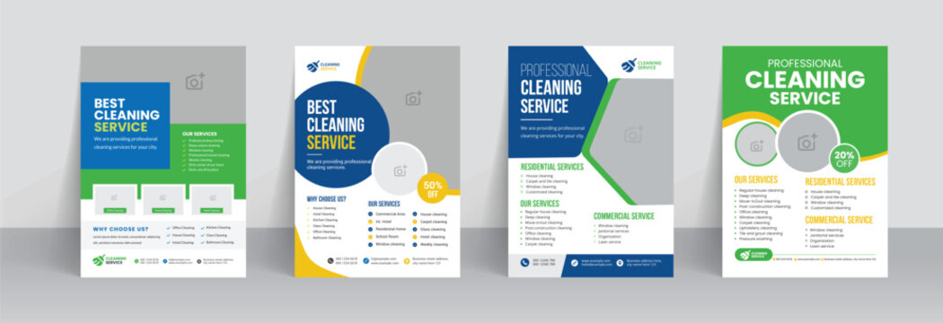 Cleaning service flyer creative template with sports event cleaning poster and brochure cover design