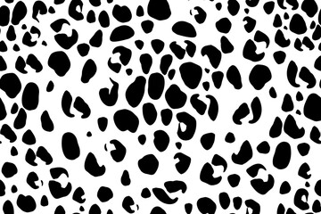 Wild cat fur texture. Seamless pattern. Vector illustration with black irregular drops on white background