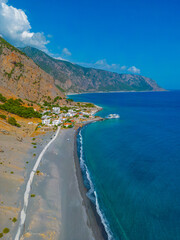 Aerial view of a beach at Agia Roumeli at Greek island Crete