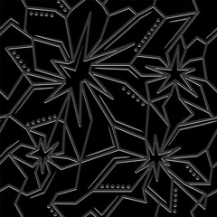 seamless vector wallpaper with monochrome flowers from straight lines. linear abstract drawing