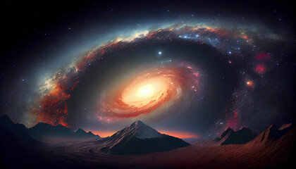 Universe and starfield realistic. Lanscape of planet galaxy background. Generative AI illustration