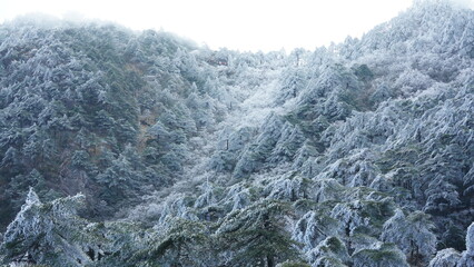 The beautiful frozen mountains view coverd by the white snow and ice in winter