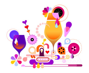 Colour design isolated on a transparent background Cocktail Machine graphic illustration. Creative mix of cocktail glasses and abstract decorative elements.