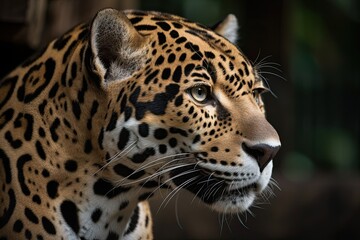 Naklejka na ściany i meble Captured in its Natural Habitat - A Majestic Portrait of a Wild Jaguar: Generative AI