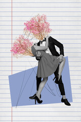 Collage photo of two young people together dance elegant classy holiday anniversary spring headless...