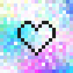 Pixelated heart shape on colorful mosaic background