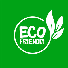 Eco friendly. Healthy natural product label logo design. Circle badge with plant leave decorating. Vector stamp.