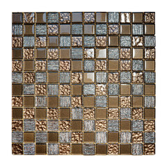 Ceramic and mosaic, for the bathroom, brown with glass inserts. Mosaic of white glass and multicolored ceramics. Interior design.