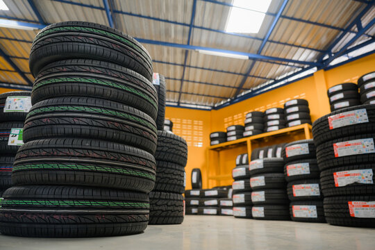 New tire warehouse room in stock There are plenty of them available to replace tires at a service center or auto repair shop. Tire warehouse for the car industry