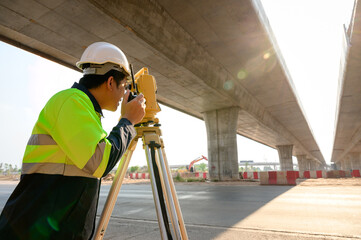 1 survey engineer Use the theodolite in highway engineer motorway bridge construction. working with theodolite
