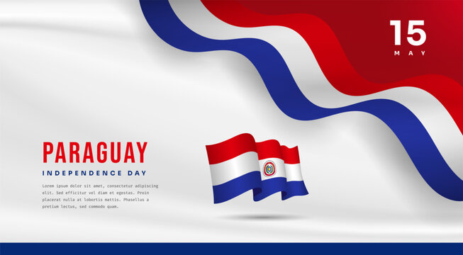 Banner illustration of Paraguay independence day celebration with text space. Waving flag and hands clenched. Vector illustration.