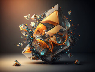Abstract chaotic geometric background Glossy pyramids and spheres background created with Generative AI technology