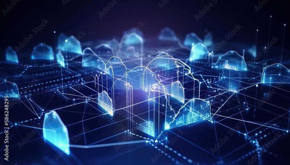 Poster smart data exchange technology, data transfer, cloud network connects to internet server of business