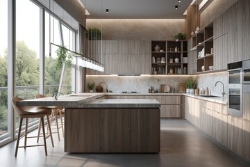 Modern kitchen with island and window,Generative_AI