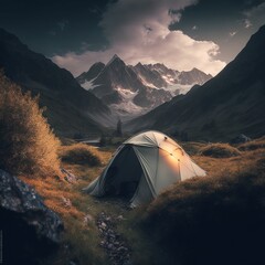 Fototapeta na wymiar spectacular View from the tent. Sport and active life concept. generative ai
