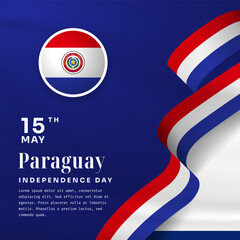 Square Banner illustration of Paraguay independence day celebration with text space. Waving flag and hands clenched. Vector illustration.