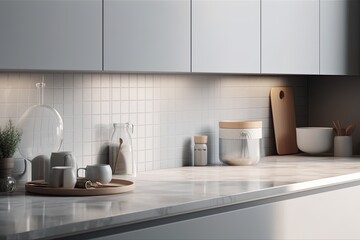 Realistic 3D render close up blank empty space countertop
