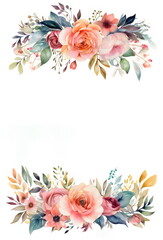 watercolor flower frame with white copy space, made with generative ai