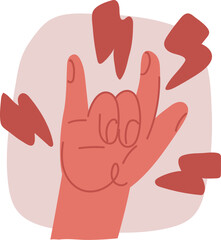 Vector illustration of Rock on gesture symbol. Heavy metal hand gesture