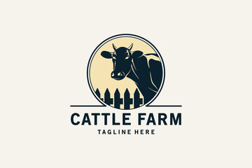 Vector cow head silhouette for cattle farm logo design, vintage animal farm logo