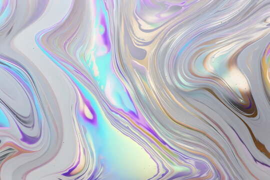holographic iridescent silver liquid paint swirl background made with generative ai