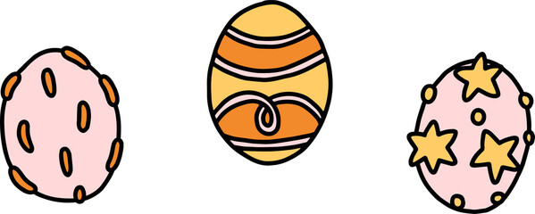 Groovy happy Easter egg in doodle cartoon style. Retro holiday funny egg with face. isolated png on transparent background