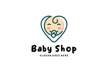 Cute baby head modern love for baby shop or baby care logo design