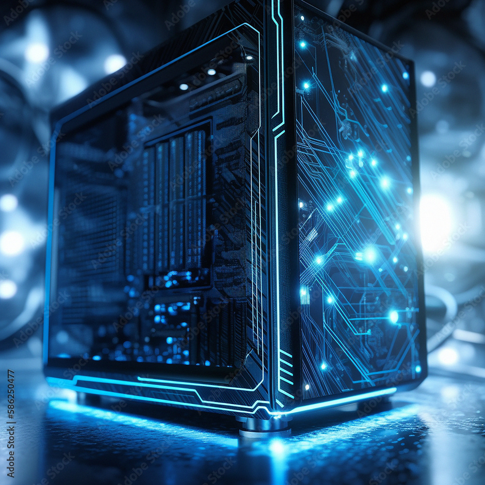 Aufkleber futuristic, computer case and server machine technology with power for digital processing, circuit o