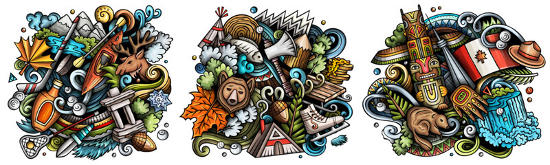 Canada cartoon vector doodle designs set.