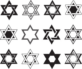 Collage of different Star of David illustrations isolated on white