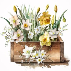 Chasing Away the Winter Blues: Watercolor Daffodils in Soft Hues. AI Generated