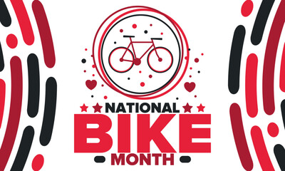 National Bike Month. Celebrated annual in May in United States. Bicycle concept. Healthy and active lifestyle. Sports or hobby. Poster, card, banner and background. Vector illustration