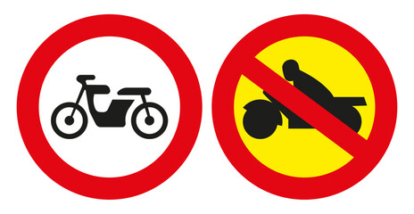 Driving on road signs on a motorcycle is prohibited. Vector graphics.