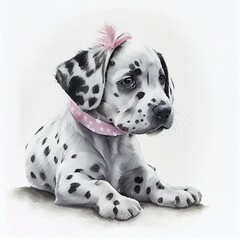 Sitting Pretty: A Girl and Her Adorable Dalmatian Puppy AI Generated